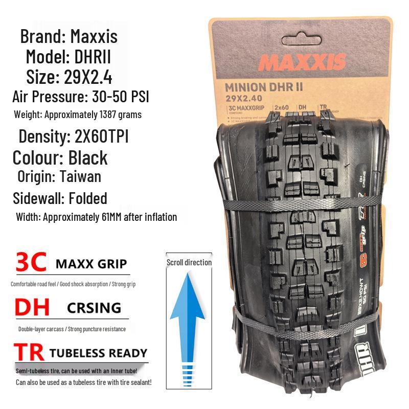 MAXXIS Minion DHR II 27.5/29 Tubeless DH Folding Tire with Puncture Resistance and Large Knobs