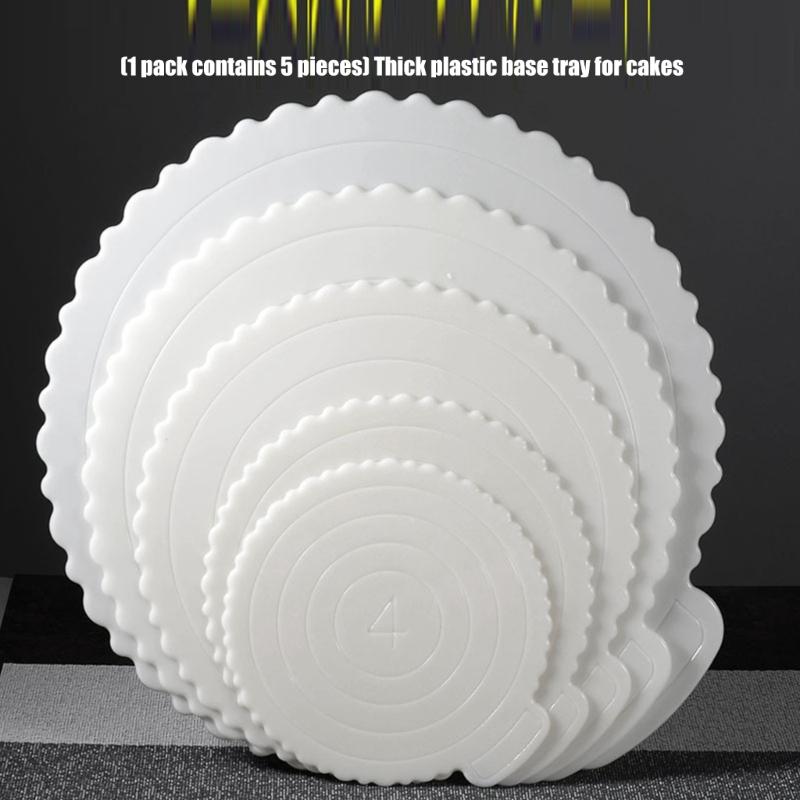 Set of 5 Nonslip Plastic Cake Stands with Textured Bottom ABS Texture for Firm Cake Positioning During Parties and Event