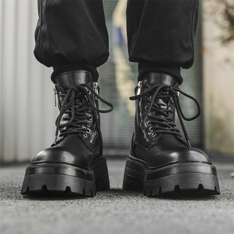 Men's Martin boots new versatile fashion trend autumn and winter thick bottom heightening high-top tooling boots men 70022-J