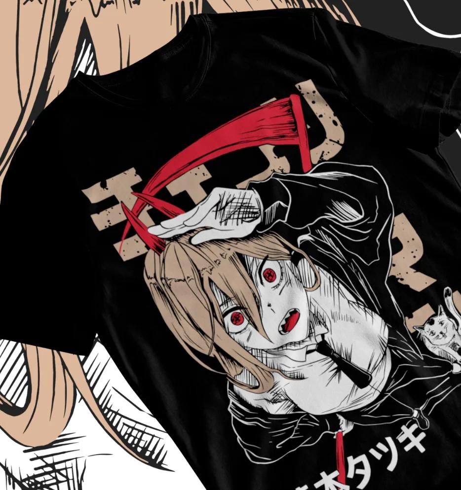 Anime Power Strike Chainsaw Man Black T-Shirt Unisex T-Shirt L