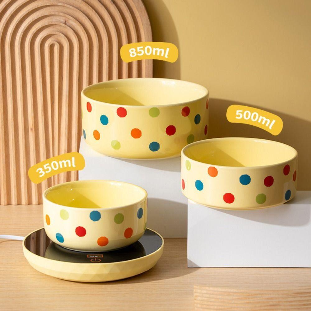 Ceramic Pet Heated Water Bowl Cartoon Anti-dry Burning Thermostatic Water Container Digital Display Non-slip