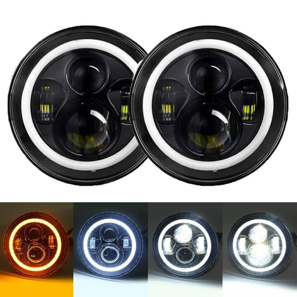 

2pc Car 7 Headlights For Land Rover Defender 90 110 Round LED Headlight Kit Angel Eyes Halo For Lada Niva 4X4 Offroad Accessory