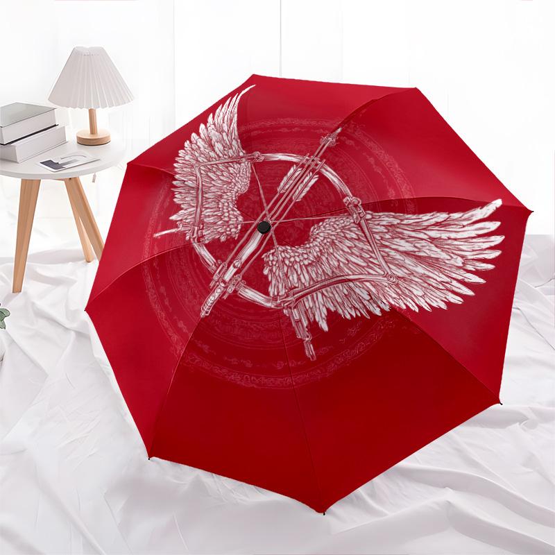 Feather Wings pattern, automatic folding umbrella, portable and foldable design, 8 ribs, a Christmas or birthday gift.