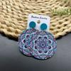 Ethnic Vintage Round Printed Wooden Earrings for Women Simple Muticolor Flower Pattern Drop Earring Daily Party Jewelry