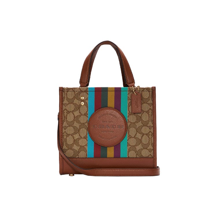 COACH Dempsey Fabric With Cow Leather Tote Bag, Shopping Bag, Shoulder Bag, Crossbody Bag, Handbag Small Women's Brown C5637-IMT1O