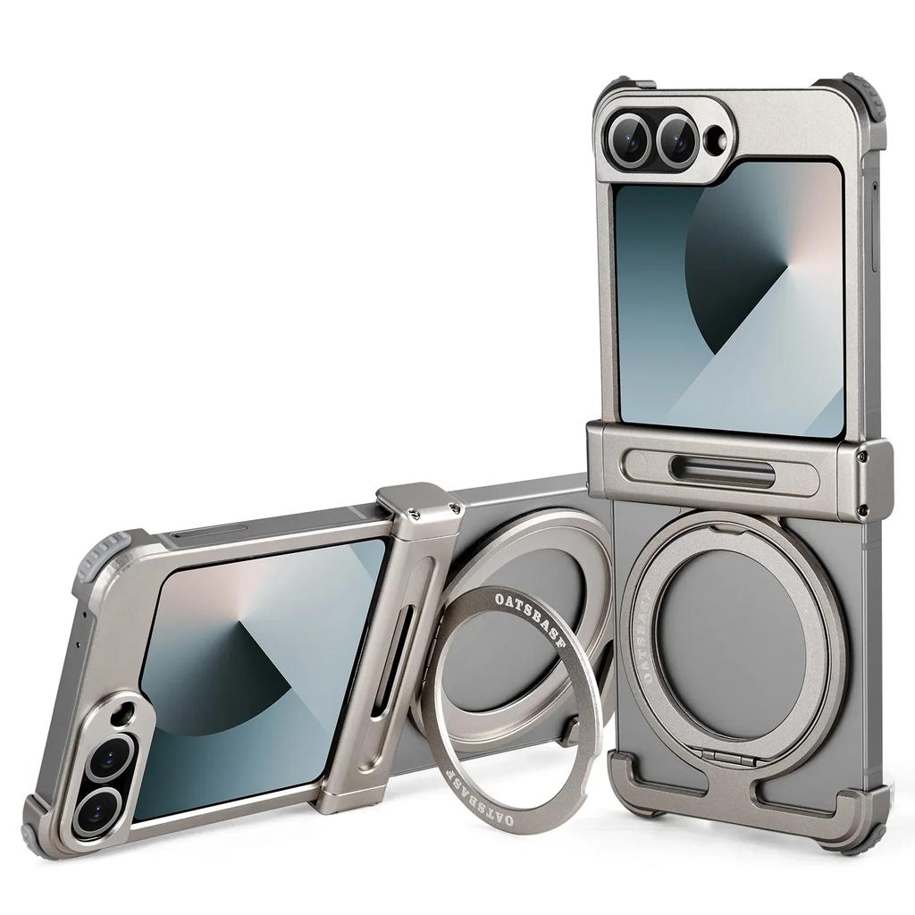 Oatsbasf for Samsung Galaxy Z Flip 6 Phone Case with 360° Rotation Stand Metal Magnetic Frameless Shockproof Protective Cover