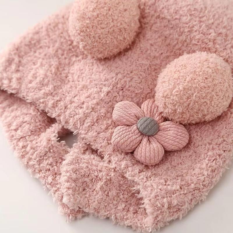 Cute Cherry Flower Baby Hat Winter Thick Velvet Baby Boys Girls Cap Beanies Ear Protection Infant Toddler Pullover Hats