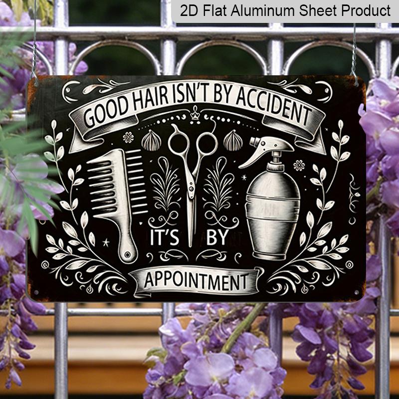 2D Flat Salon-Inspired Aluminum Metal Sign Wall Decor, Vintage Barber Shop Hair Salon Stylist Decorative Plaque for Beauty Parlors, Cafes, Bars