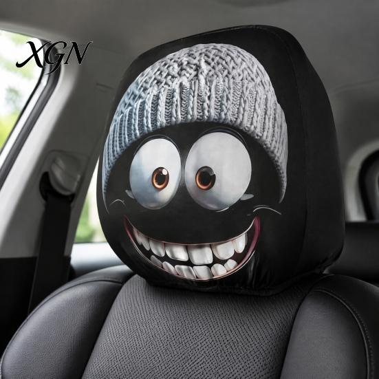 Funny Car Prank Gifts 4 Pcs Halloween Headrest Covers, Creepy Ghost Face Seat Easy Install Covers Protector, Universal Auto Decor for SUV Truck,