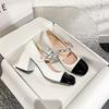 Vintage Mary Jane Shoes Female French Miu * Square Head High Heels Fairy Style Small Leather Shoes Pearl Patent Leather Thick Heel Single Shoes