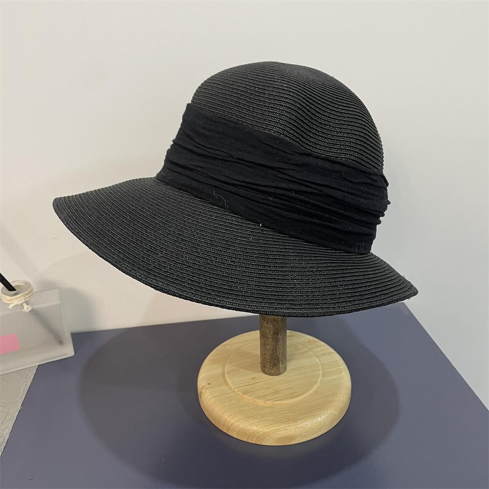 Straw Hat Women's Summer Big Brim Versatile Sunscreen Visor Pleated Seaside Straw Hat Face Covering Sun Hat