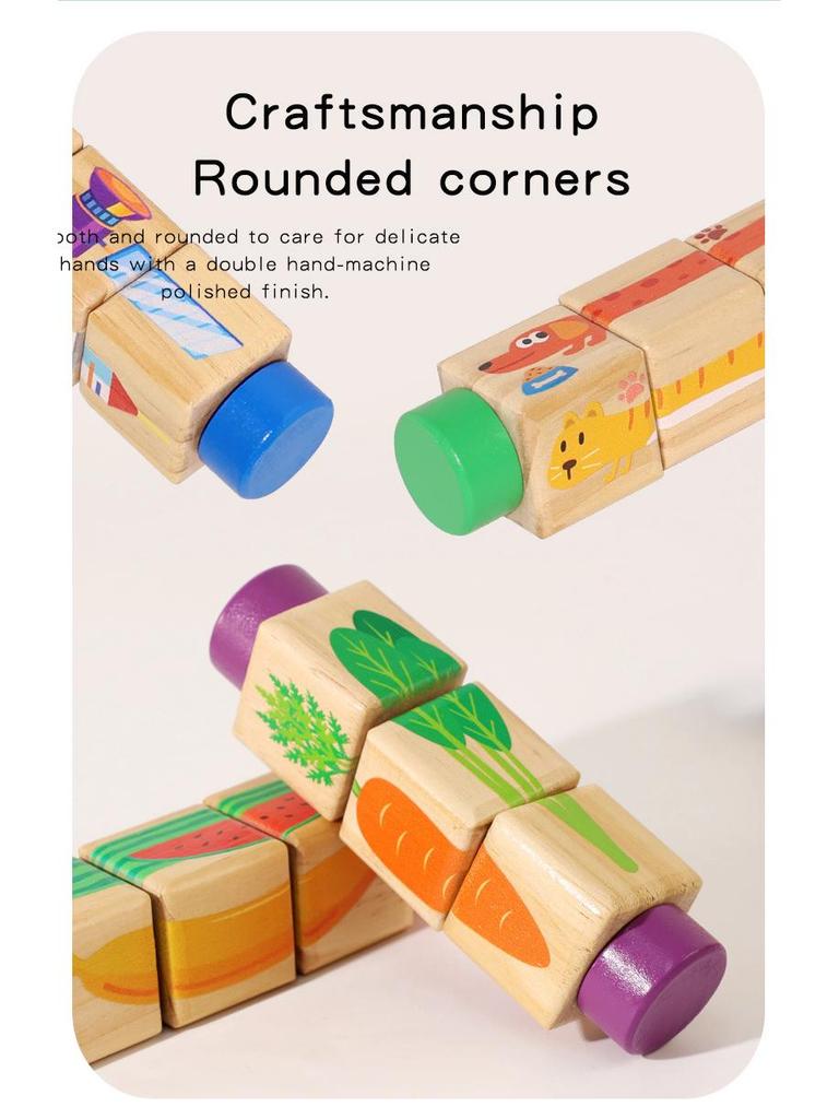 Wooden 3D Cartoon Animal & Fruit Puzzle Blocks for Toddlers – Rotating Educational Board