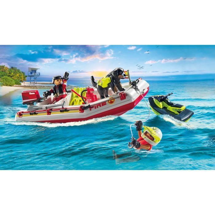 PLAYMOBIL 71464 Bateau de pompier et scooter des mers - Action Hereos - Les pompiers - Dès 4 ans