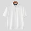 INCERUN Men Lapel Short Sleeve Stitching Casual Office T-shirts Rib Tops