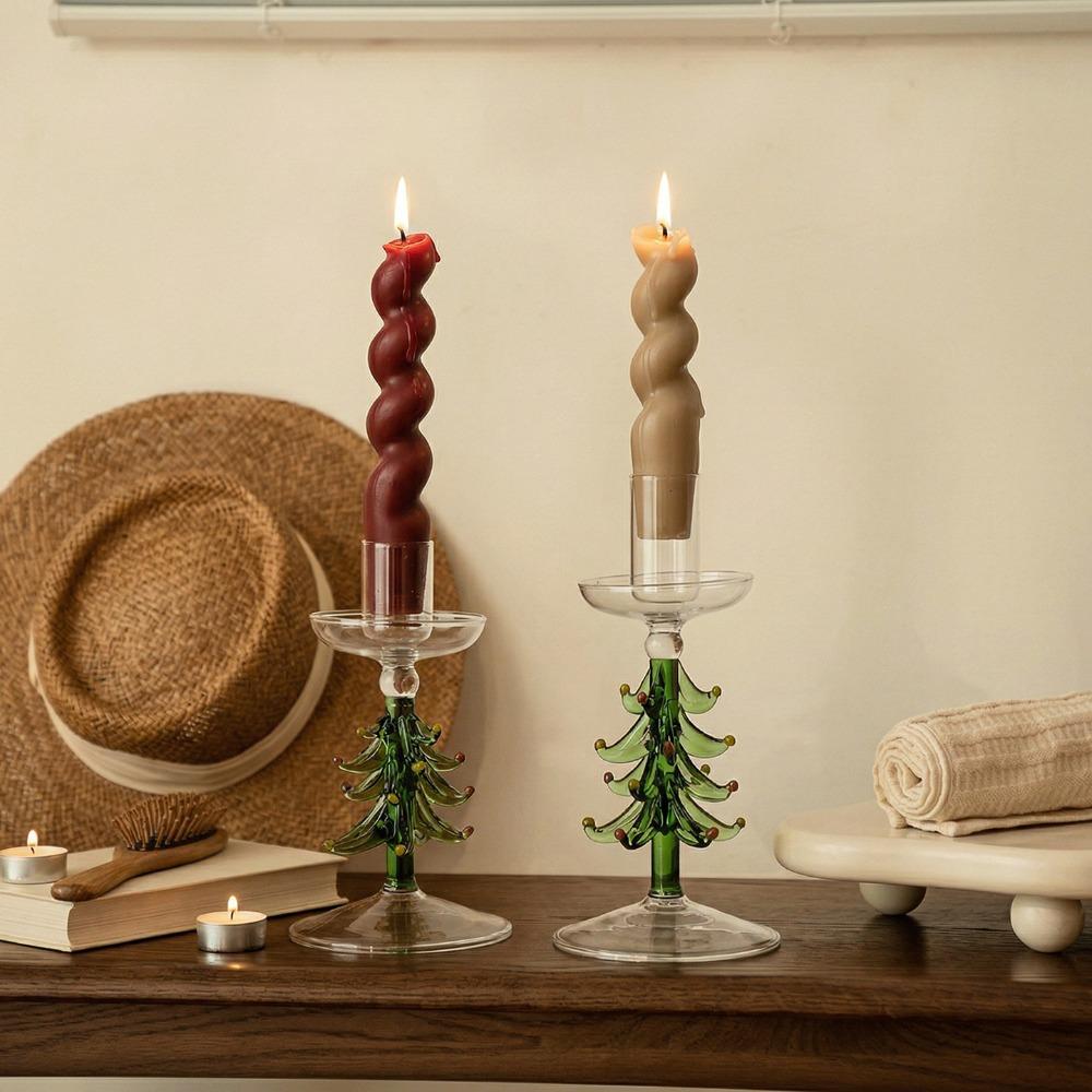 Creative Nordic Style Christmas Trees Candlestick Glass Large Pallet Candle Holder Slim Tall Foot Candle Stand Party