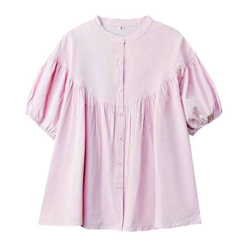 

Pink Shirt for Women s Short-sleeved Summer New Loose Age-reducing Pure Cotton Top Design Chic Shirt XXL рожевий