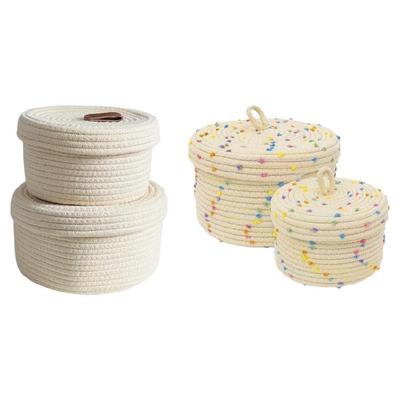 2pcs Sturdy Cotton Rope Storage Baskets With Lid Designs for Keeping Living Space Neat and Tidying Household Use