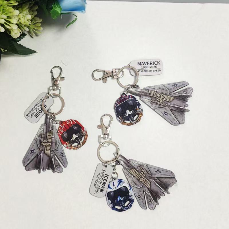 Ice Man Helmet & Fighter Jet Pendant Keychain - 40th Anniversary Top Gun Gift
