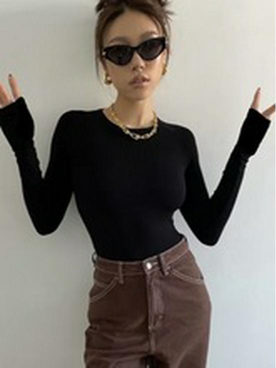 Women's Slimming Autumn Long Sleeve Bodysuit: Round Neck, Crotch One-Piece Base Layer Top