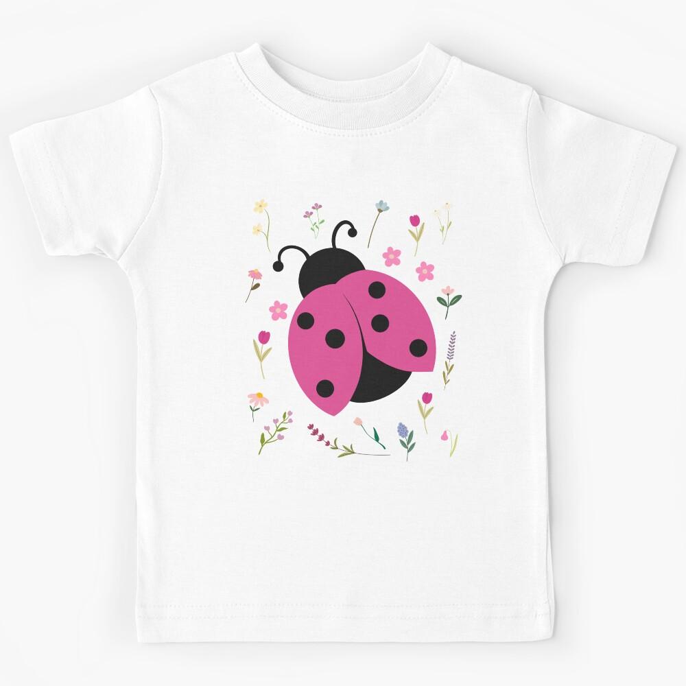 Floral Pink Ladybug Kids T-Shirt 120