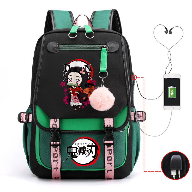 Ghost Annihilation Blade Grade 3-6 Junior High School Student High School Student School Bag Strap USB Multifunctional Backpack