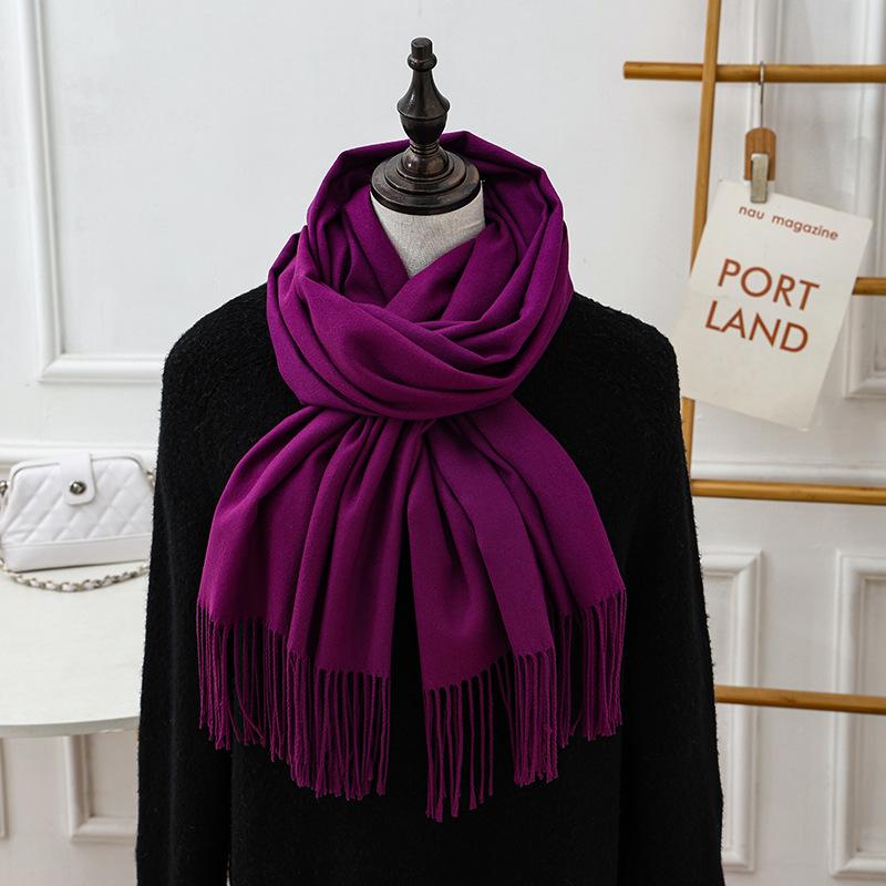 Großer roter Schal, hochwertiger und vielseitiger Woll-Kaschmir-Schal für Damen, Winterschal im koreanischen Stil, einfarbig