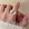 Adjustable Open Artistic Ring With Pearl And Zirconia For Women Chic And Elegant Style