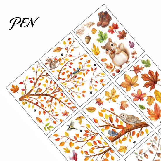 Decorative Autumn Elements for Doors 9PCS Thanksgiving Static Window Clings, Fall Leaves Birds Cute Animals Easy Clean Film Winter Glass Stickers,