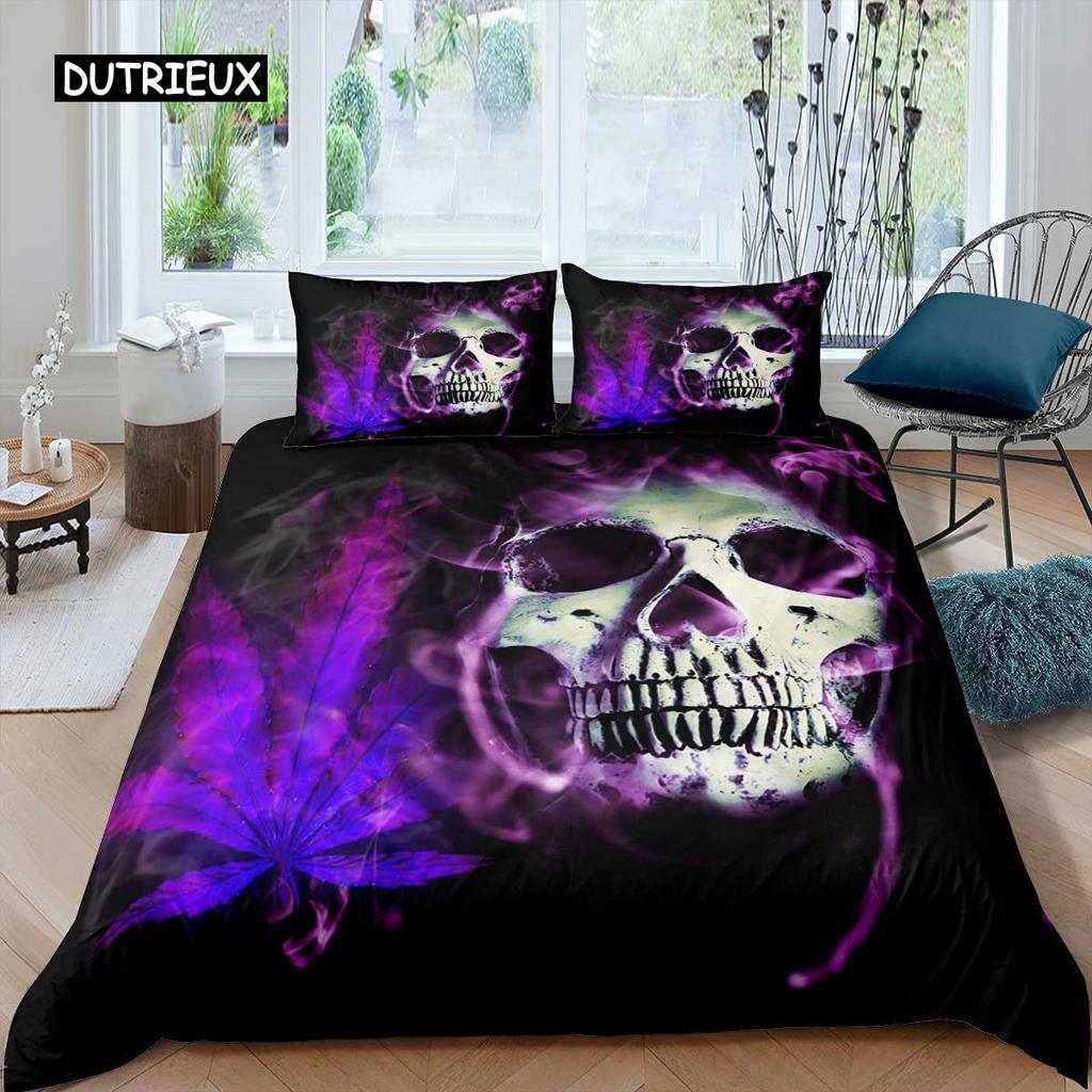 Sugar Skull Bedding Comforter Cover Set Gothic Duvet Cover Twin/Full/Queen/King Set 3 Pieces Soft Microfiber Duvet Cover