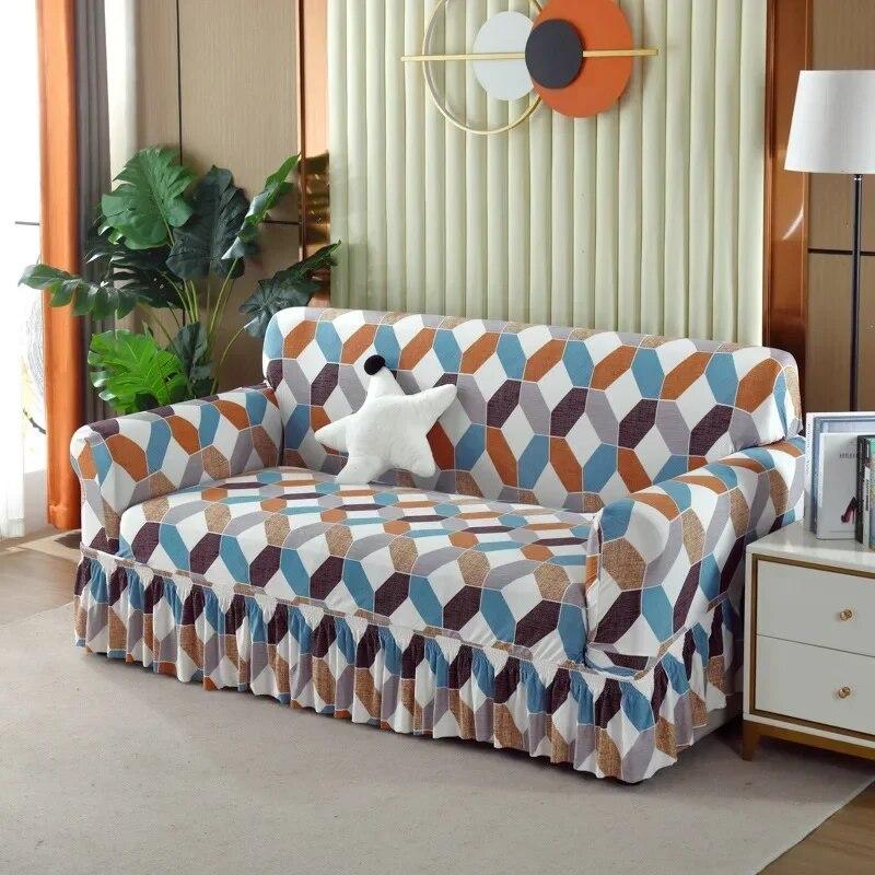 Modern Atmosphere Feeling Skirt Edge Sofa Cover Fabric Full Coverage Elastic Sofa Cover Sofa Anti-skid  Dustproof Cover