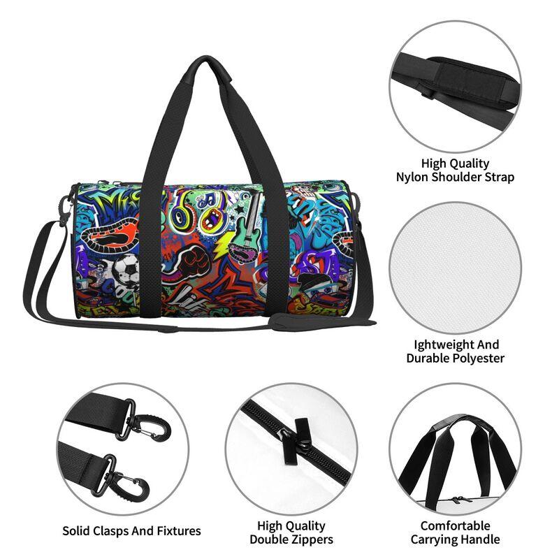 Abstract Grunge Graffiti Gitaar Muziek Gamepad Straatstijl Reizen Duffelbags Unisex Opvouwbaar Waterdicht Yoga Sportschool Sporttas