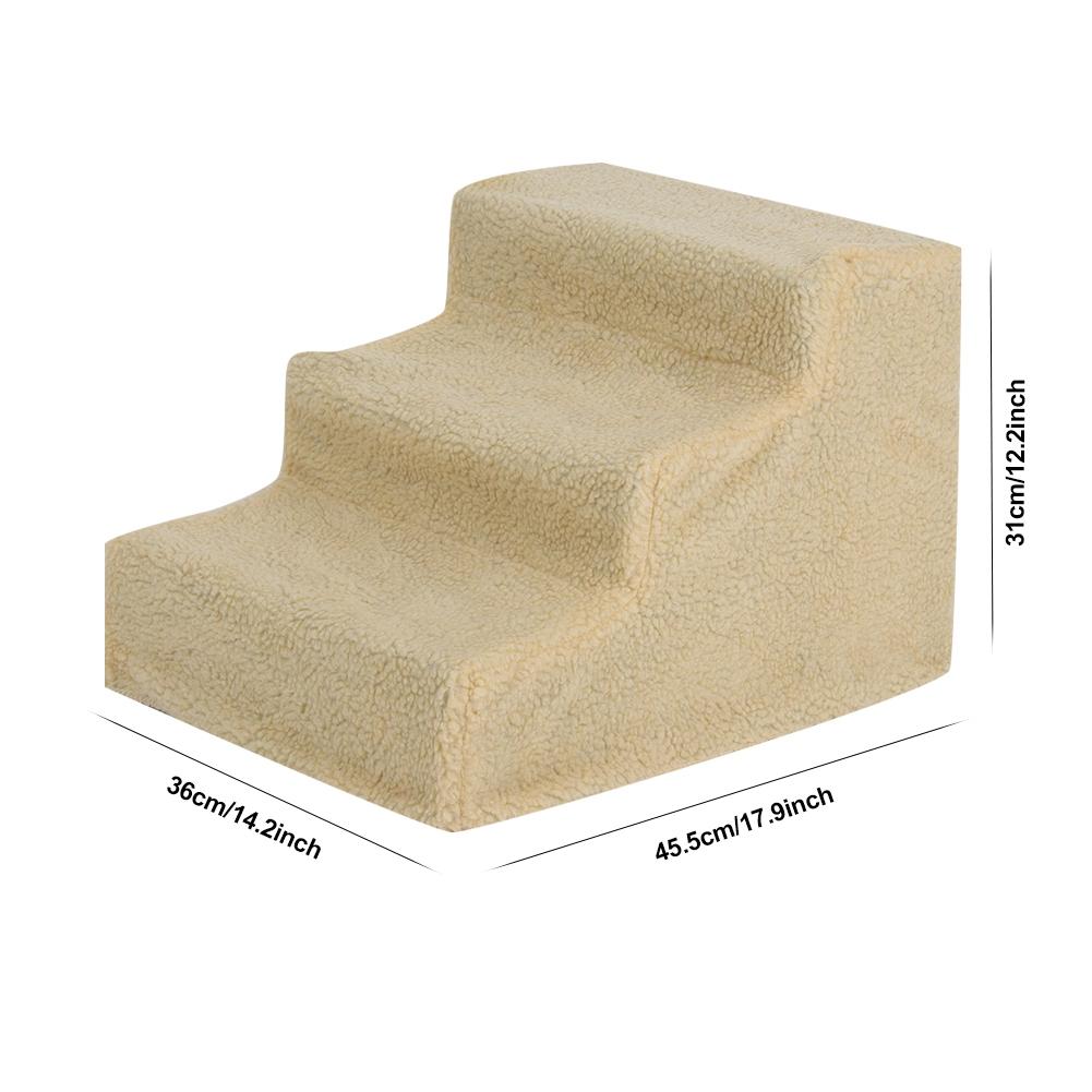 3 Steps Pet Dog Cat Stairs Ramp Ladder with Removable Cover for High Bed(Beige)