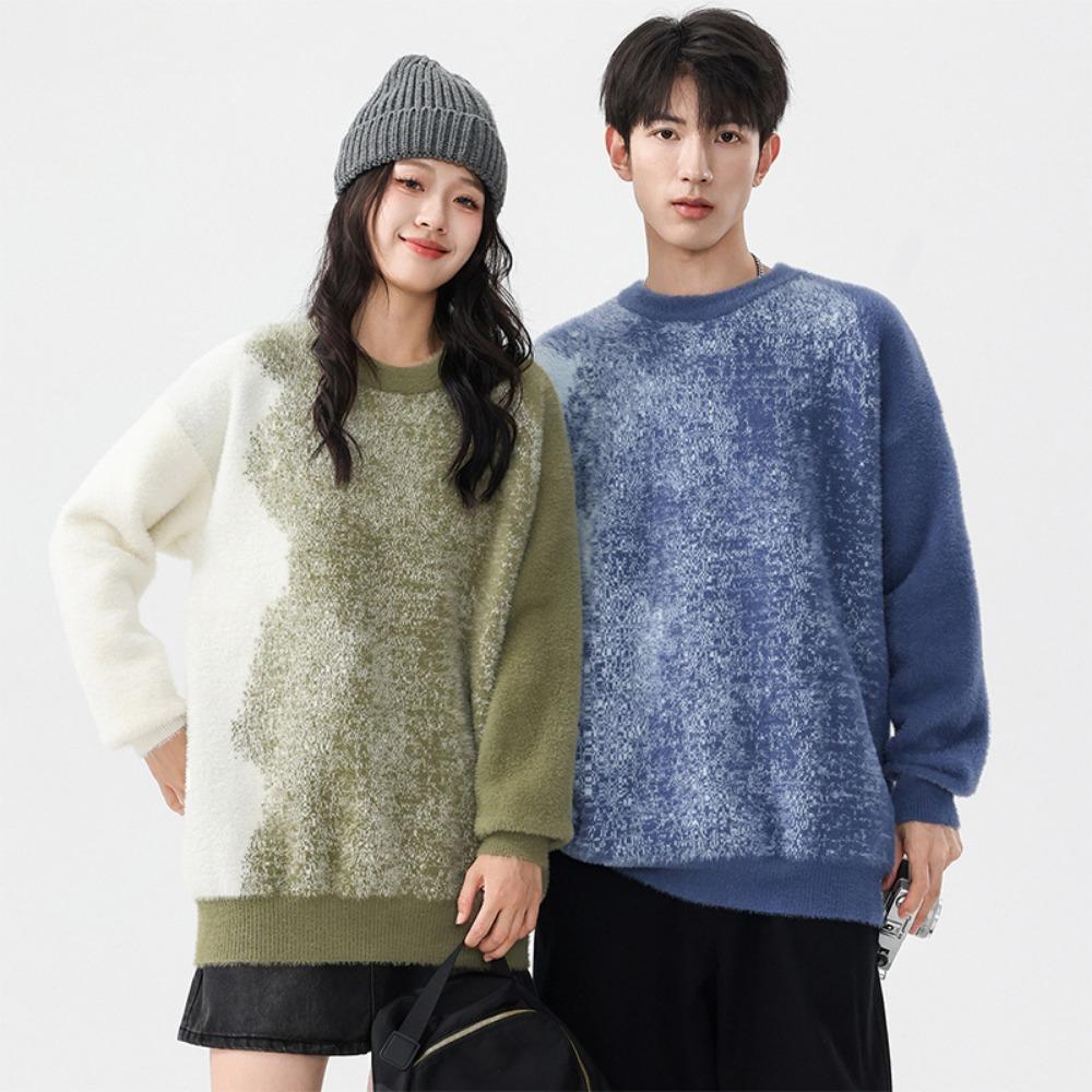 Couple Sweater Men's Loose Imitation Mink Knitted Sweater Lazy Style High Street Trendy Brand Ruffian Handsome Men's Clothing