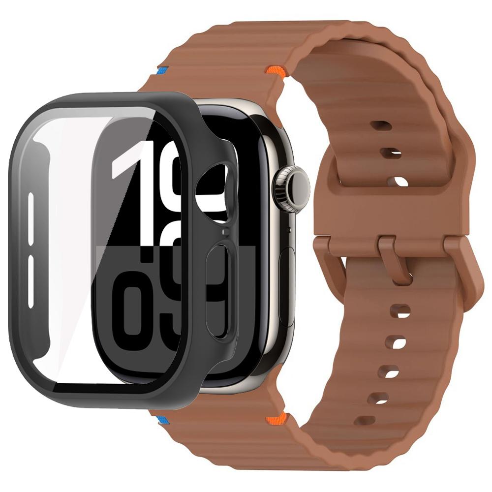 Verre+Coque+Bracelet Pour Apple Watch 10 bracelet 46mm 42mm 44mm 45mm 41mm 40mm 38mm Silicone Sport bracelet iWatch Series 9 8 7 6 3 5 SE