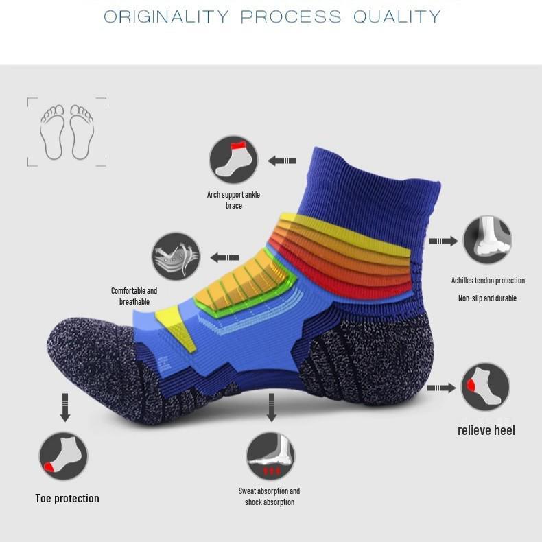 Men's Thickened Terry Outdoor Sports Socks: Sweat-Absorbent, Breathable, Shock-Absorbing, Mid-Calf for Hiking, Running, and Marathon.