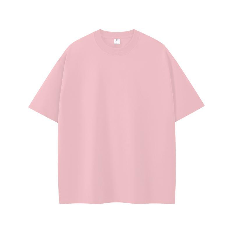 Men's Oversized Round Neck Logo T-Shirt - Solid Color, Drop Shoulder, Pure Cotton, European Size 200g