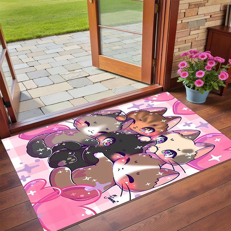 Anti‑Slip Crystal Velvet Floor Rug, Cat Design Carpet for Indoor Living Bedroom Home Decoration