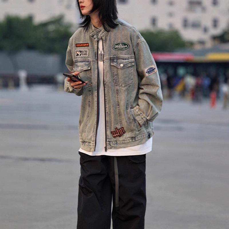 Unisex Retro Denim Motorcycle Jacket: Autumn/Winter Casual Trend, Loose Fit with Lapel