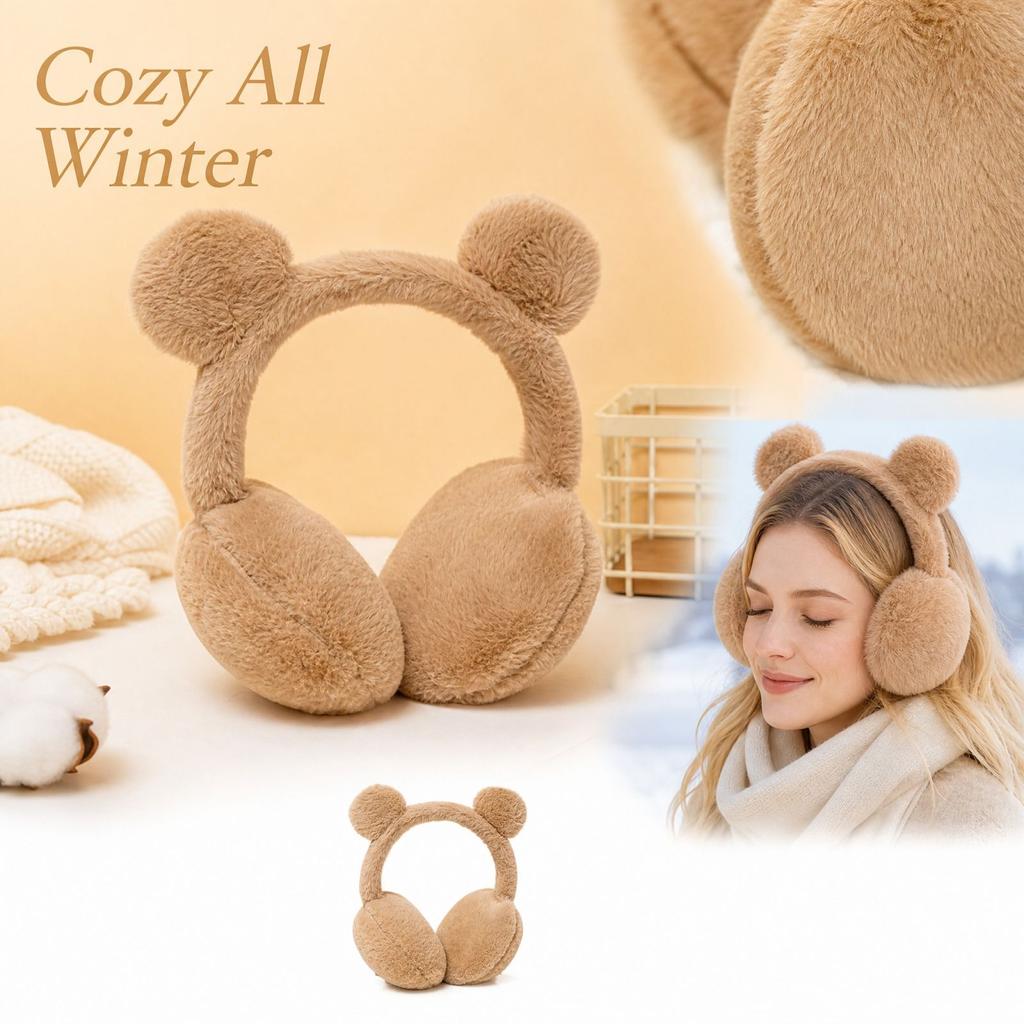 Winter Warm Plush Earmuffs with Bear Ear Design