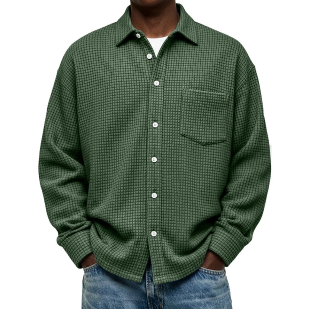 Single Breasted Vintage Long Sleeve Shirt Men Loose Solid Color Spring Autumn Men's Casual Pocket Shirt