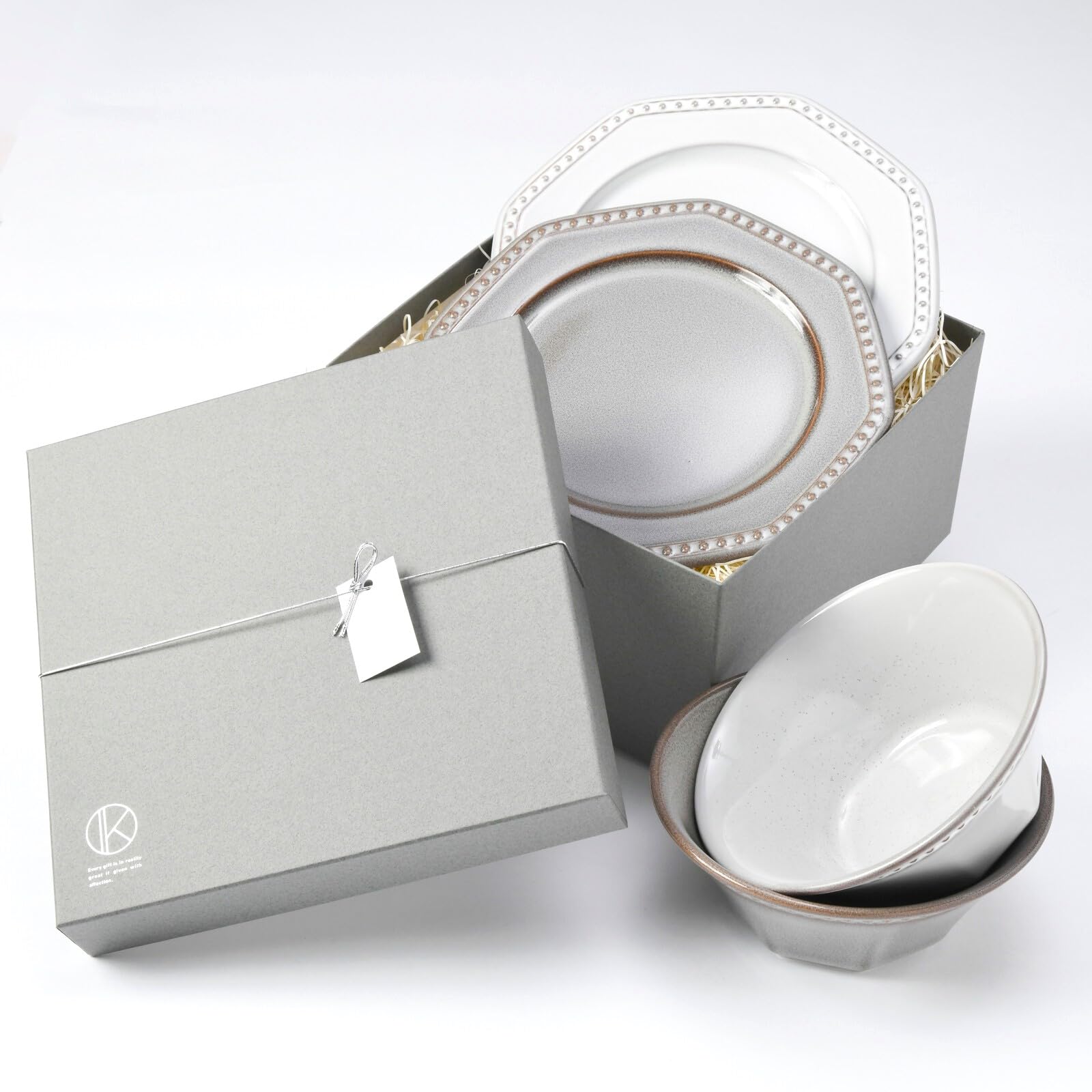 

K-ai Pair of Plates and Bowls (Gray and White) Nordic Style Dinnerware Set in Gift Box (Plates and Bowls (2))