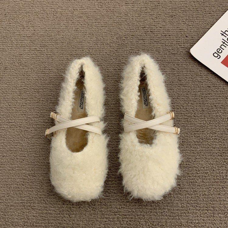 French Cross-buckle with Mary Jane Cotton Shoes for Women's 2025 Autumn and Winter New Models, Comfortable and Versatile Mao Mao Shoes