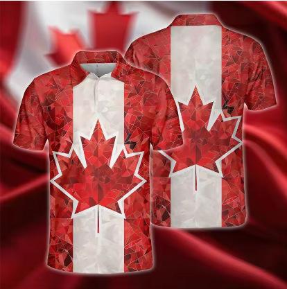 Canada Day patriotic graphic polo shirt Canada flag maple leaf 3D printed t-shirt loose sport XXS