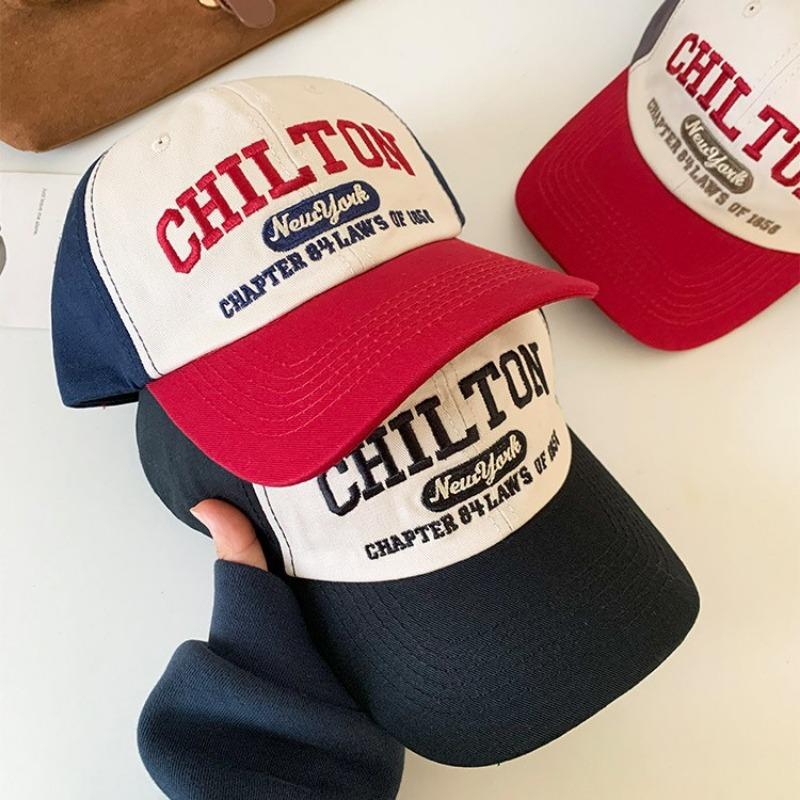 Color matching letter baseball cap women's retro versatile wide brim big face cap big head circumference showing face small hat