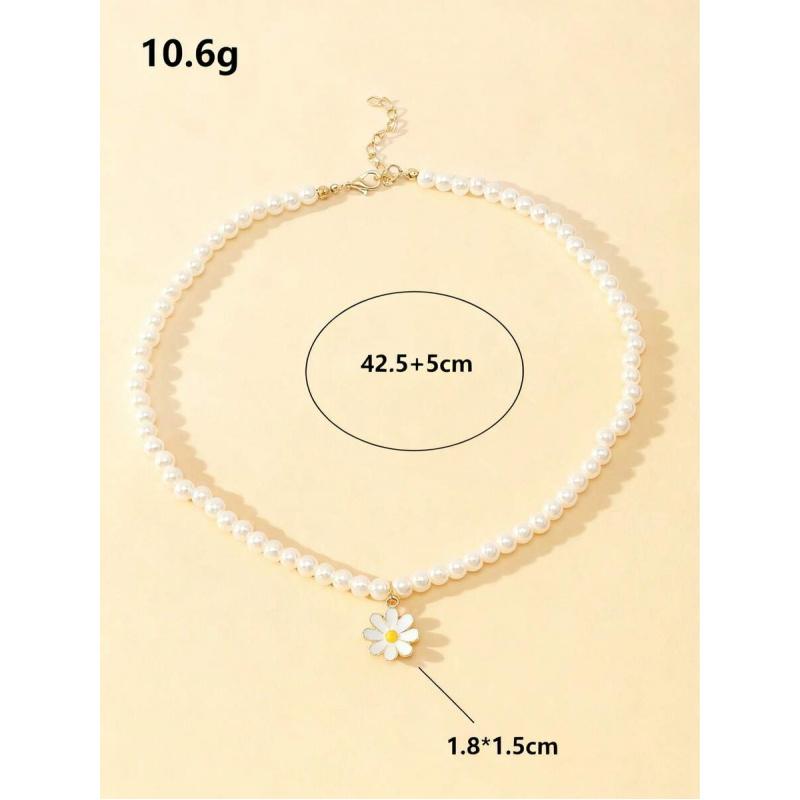 1pc Dainty Flower Charm Beaded Necklace, Perfect for Valentines & Everyday Sweet Style