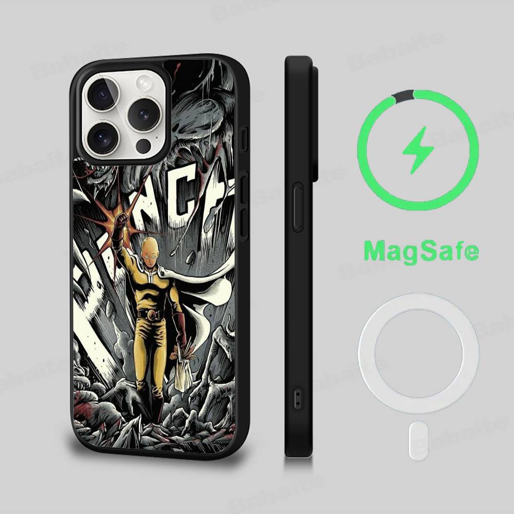 One P-Punch Man Saitama Phone Case Magnetic Case For IPhone 16 14 13 12 11 15 Pro Max Plus For Magsafe Wireless Charge Cover