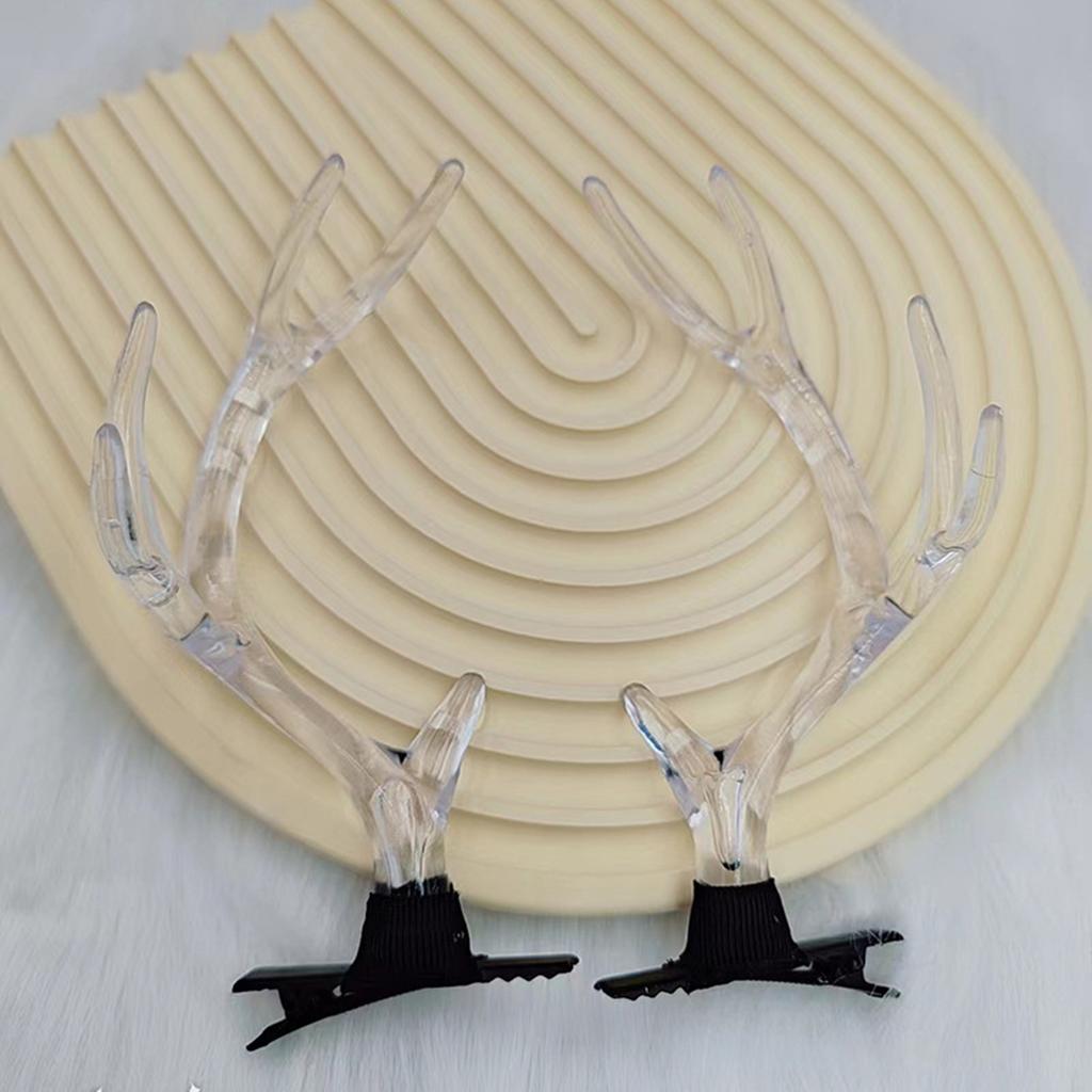 2PCS Clear Christmas Antler Hair Clip Festival Headwear for Woman Kids Bangs Taking Photo Shopping Travel Anti Slip