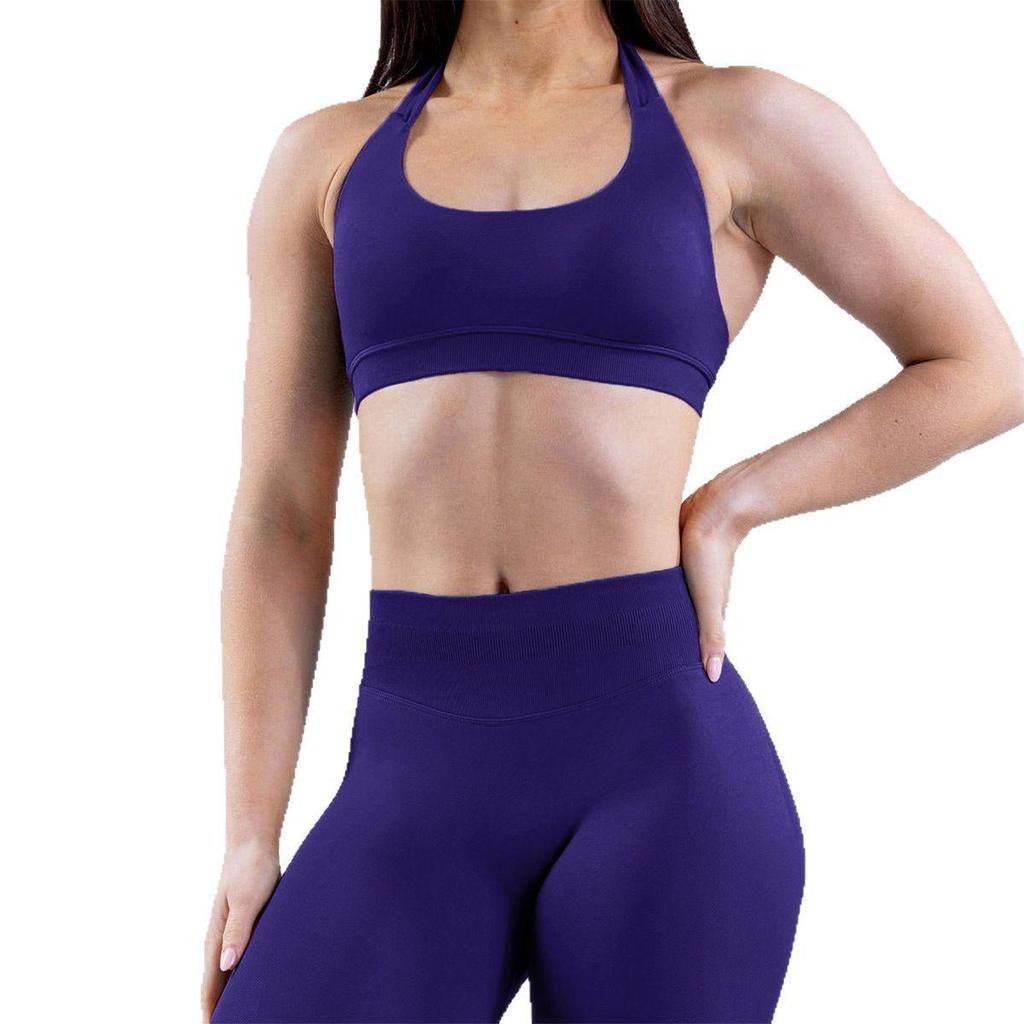 Macaron Color Women's Quick-Dry Low-Waist Yoga Pants & One-Shoulder Sports Bra with Pads