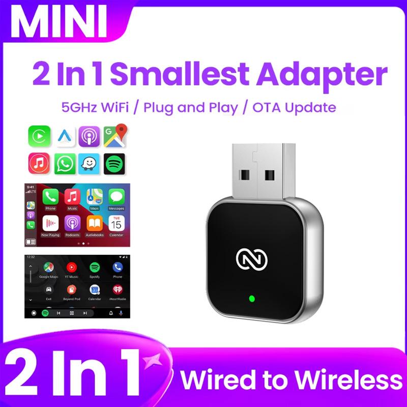 2 In 1 Smart Dongle AI Box Mini Adapter Wired To Wireless Carplay&Android Auto Compatible with 99% of Cars Plug and Play WiFi