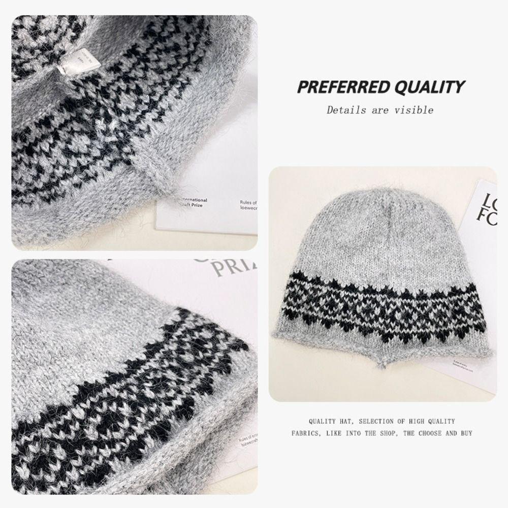 Face Slimming EarFlap Hat Polyester Fair Isle Jacquard Hat Vintage Fall Winter Hat  Outdoor Wear
